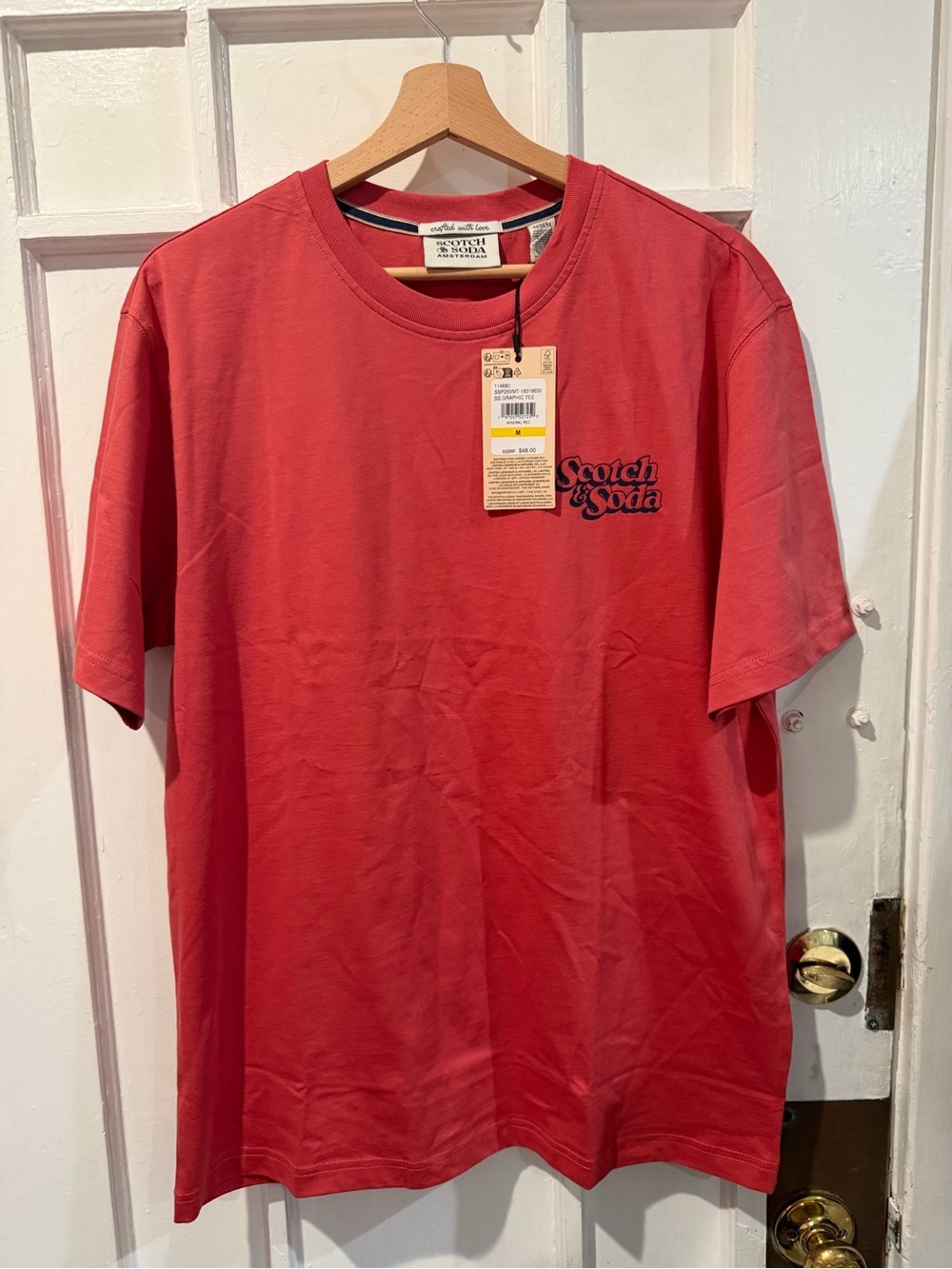 Scotch & Soda Coral Red Crewneck Graphic T-Shirt